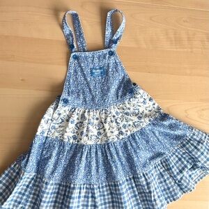Vintage OshKosh B'gosh Blue Floral Tiered Dress Tea cup pattern 6Y Kids
